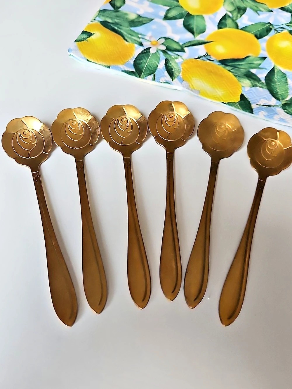 Set of 6 Decorative Spoons In Golden Brass Tone
